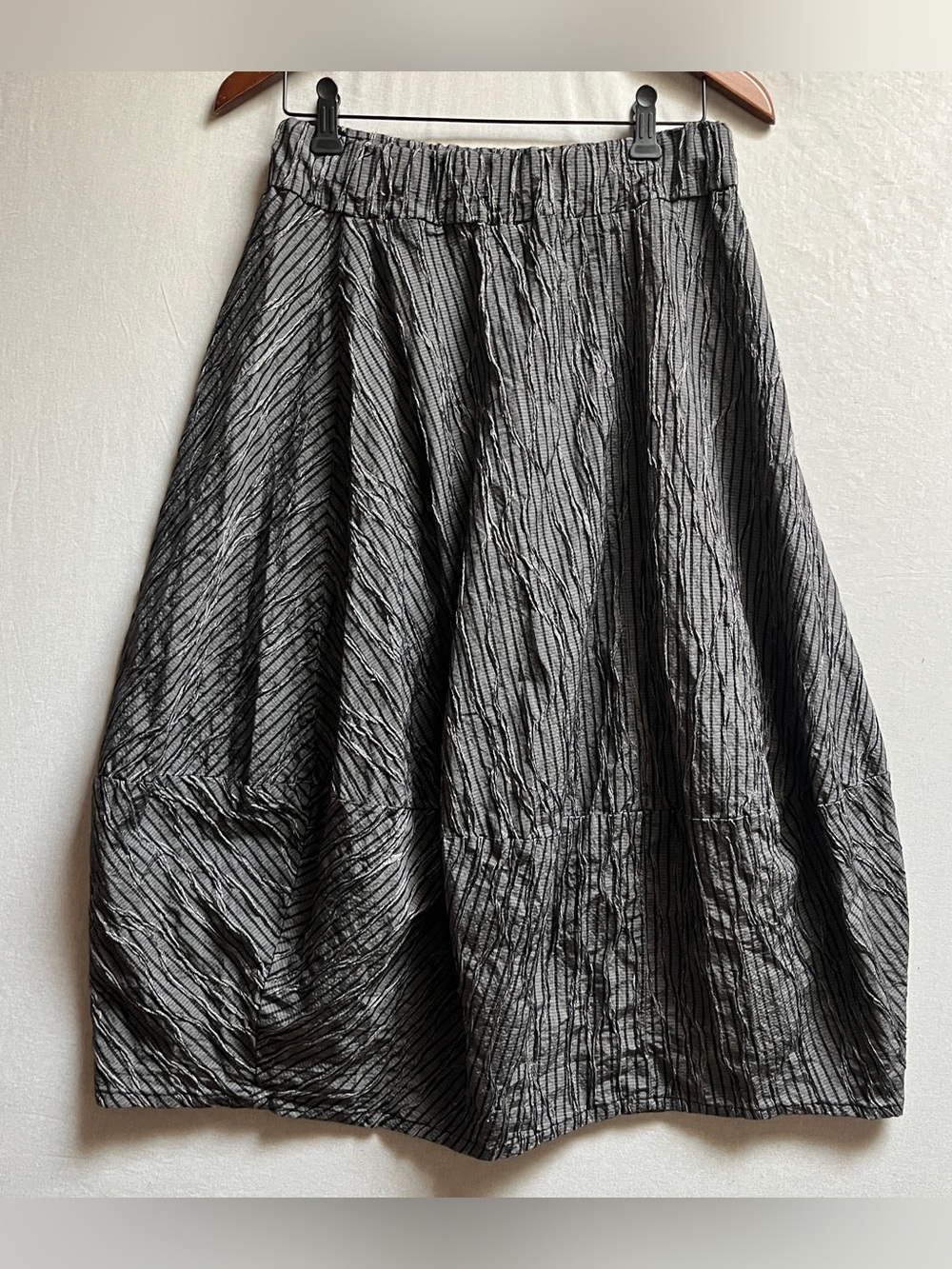 Cut Loose Black Textured Striped A-Line Midi Skirt Elastic Waist Sz S